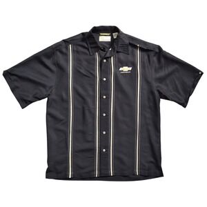 Cubavera Chevrolet Mens Medium Black Embroidered Chevy Bowtie Bowling Camp Shirt
